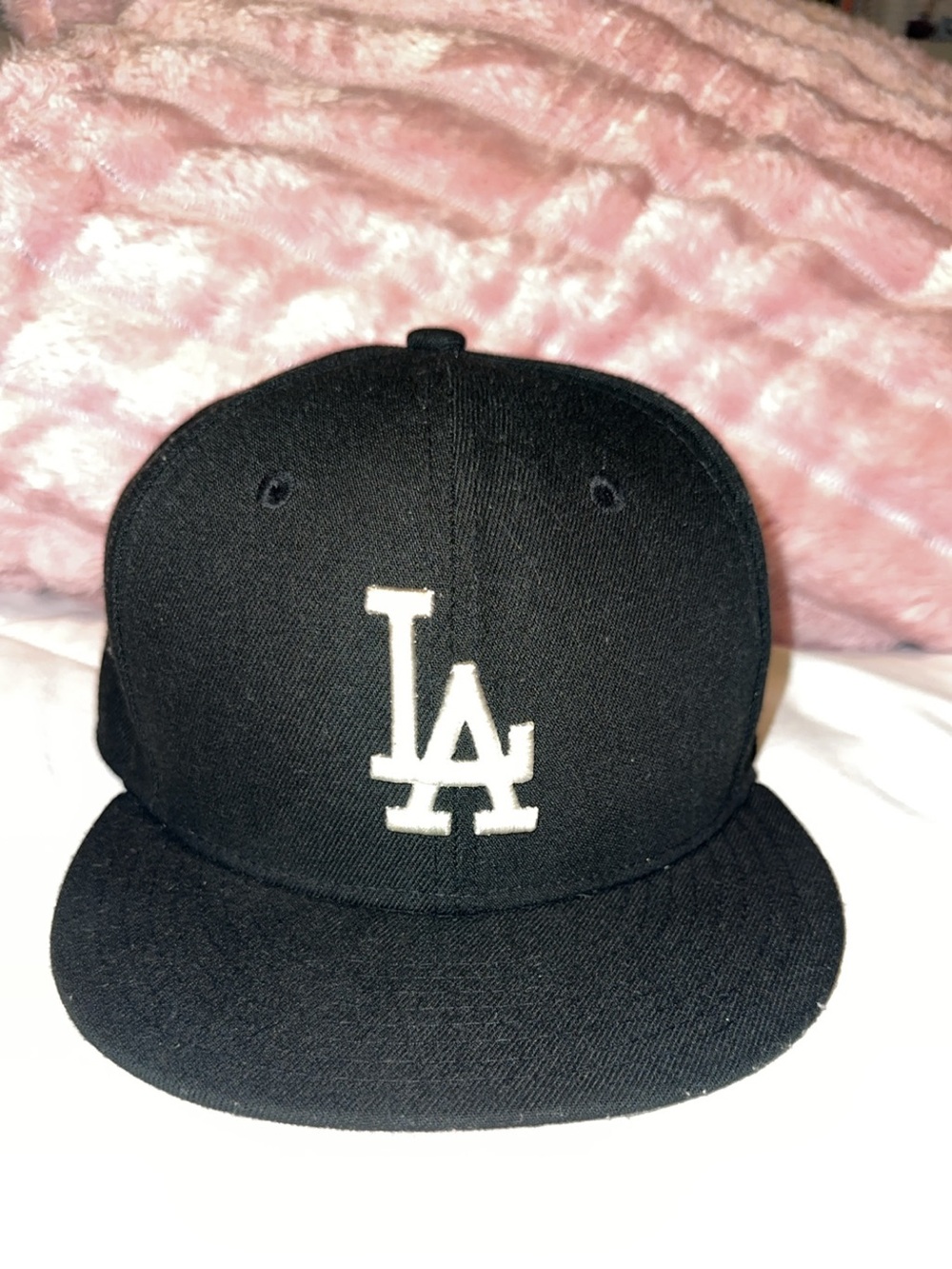 New Era Black LA Logo Snapback Hat with White Embroidery